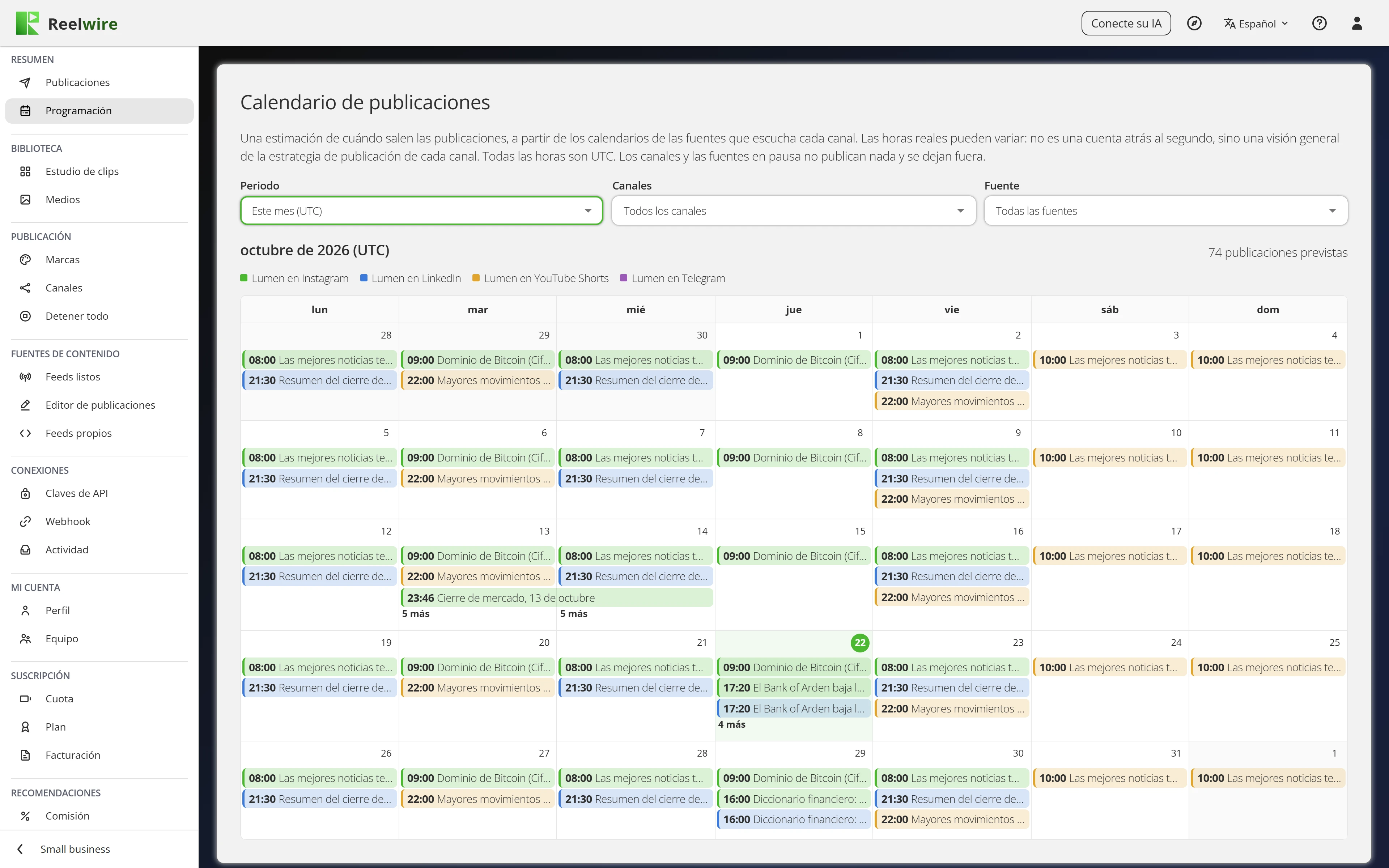 The posting calendar: a month of posts across four channels