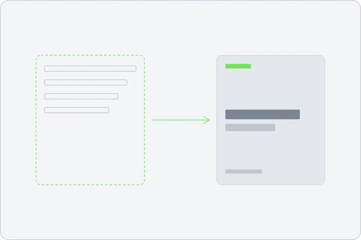 A drawn template on the left, the same composition filled with data on the right